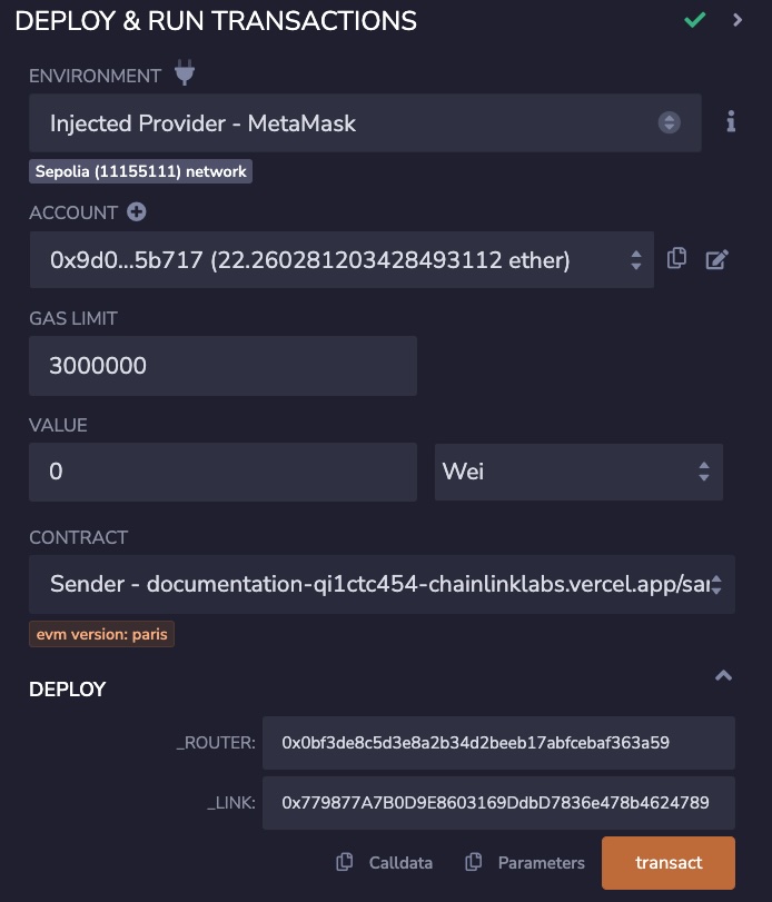 Chainlink CCIP deploy sender Sepolia